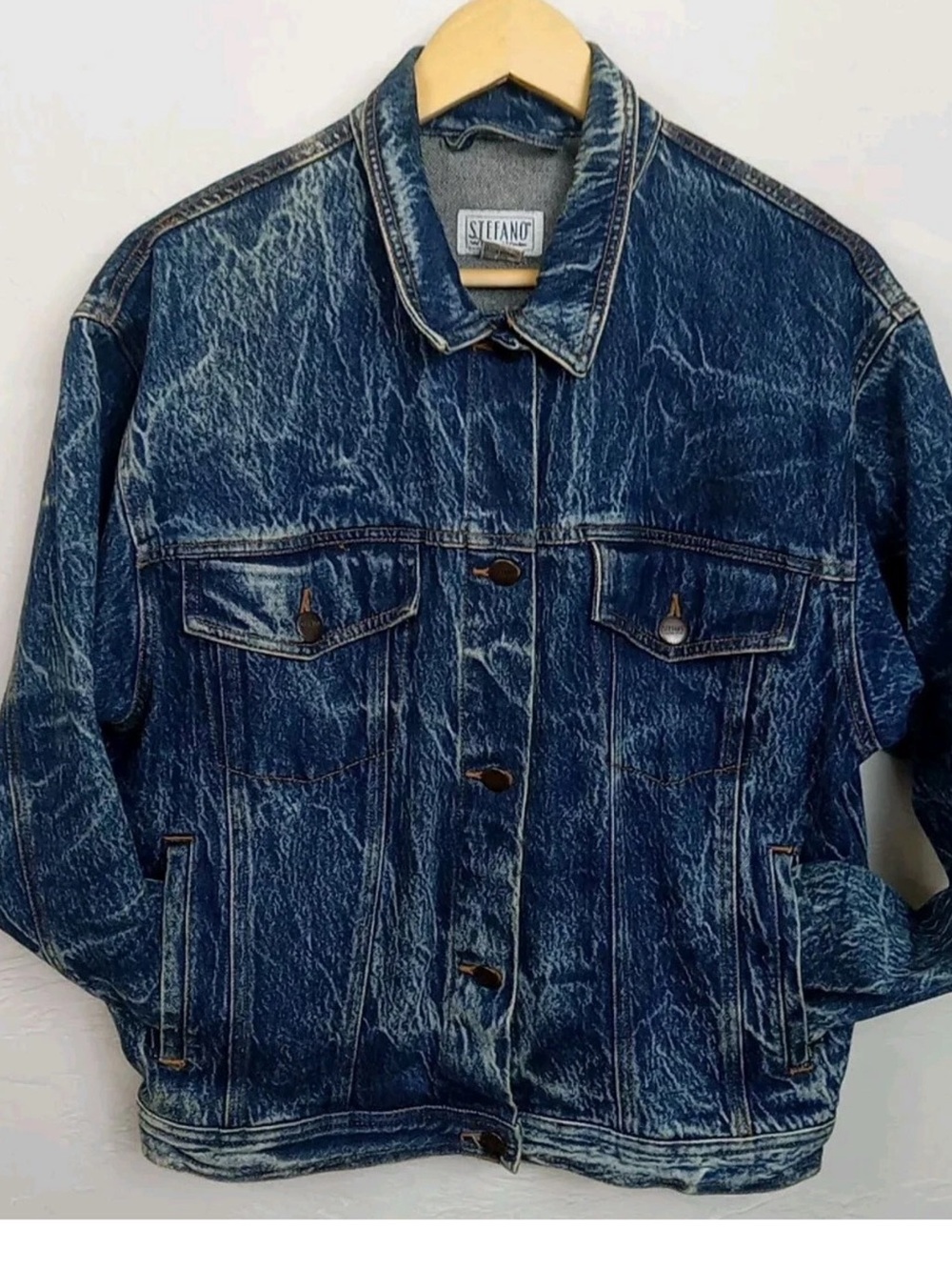 Vintage Acid Wash Denim Jacket Mens M Stefano 80s Heavyweight Jean Jacket